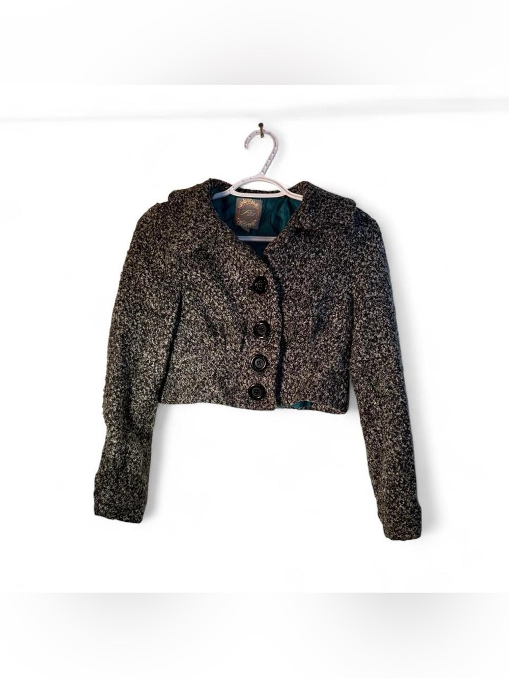 Vintage y2k Forever 21 Black and White Tweed Cropped Blazer